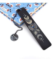 Ayın Evreleri ve Dağ Temalı Siyah  Çelik Bookmark Metal Ayraç Kitap Ayracı Zincirli AY071