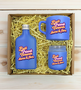BK Gift Kişiye Özel İsimli DTF Best Friend Temalı Mavi Kahve Fincanı & Kolonya & Mum Hediye Seti-3, Arkadaşa Hediye, Doğum Günü Hediyesi