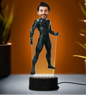 Doğum Günü Hediyesi,Sevgiliye Hediye, Kişiye Özel Fotoğraflı Kara Panter Karikatür 3D Led Lamba (Beyaz)