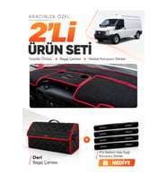 FORD TRANSİT (2007-2012) Uyumlu Torpido Örtüsü + Deri Bagaj Çantası + Sticker Seti - Siyah Kırmızı