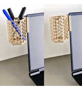 3D Baskı Monitor Kalemlik - Petek Desenli Laptop Kenar Altıgen Kalemlik-Bej