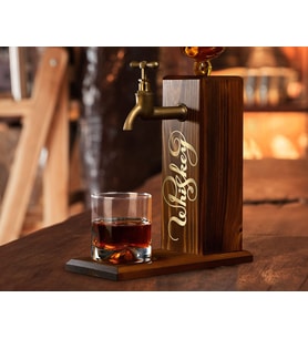 BK Gift Aynalı Altın Kabartma Musluklu Doğal Ceviz Ahşap Viski Standı, Home Bar, İçecek Dispenseri, Ahşap İçecek Çeşmesi-11