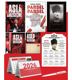 Asla Vazgeçme - Ayraç - Kartpostal - Poster - Parsel Parsel -  2026 Ajanda Komutan - Kalpaklı Ahşap Duvar Takvimi - Masa Takvimi