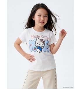 LCW Kids Beyaz Bisiklet Yaka Hello Kitty Baskılı Kız Çocuk Tişört