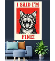 Kızgın Kedi Retro Poster Dekoratif Kanvas - Mdf Ahşap Tablo