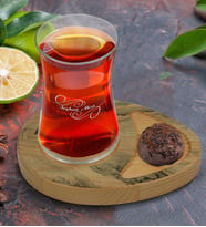 BK Gift Kişiye Özel Mermer Tasarımlı Doğal Ahşap Tabaklı Heybeli Çay Bardağı Sunum Seti Model 15
