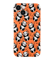 Apple iPhone 14 Uyumlu Lansman Kılıf Panda Tasarımlı İçi Kadife Kapak-Turuncu (Şeffaf)