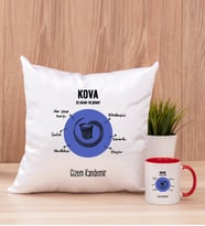 Kişiye Özel Kova Burcuna Hediye Kare Yastık ve Kırmızı Kupa