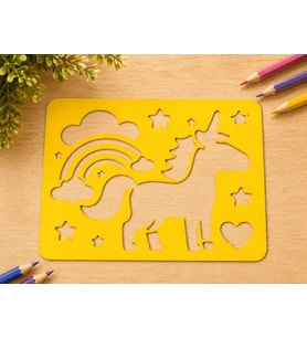 3D Baskı Unicorn ve Gökkuşağı Çizim Şablonu - Desen Kalıbı - Sarı