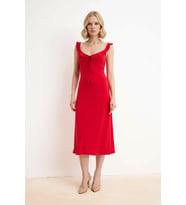 Kadın Maxi Bodycon V Yaka Kolsuz Volanlı Askılı Astarlı Esnek Örme Elbise Günlük Rahat Modern Şık