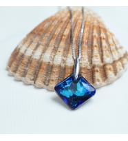 Mavi Swarovski Kare Kolye (Gümüş)