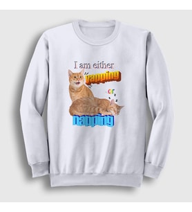 Presmono Unisex Beyaz Yapping Hediye Turuncu Kedi Kedili Sweatshirt 505201tt