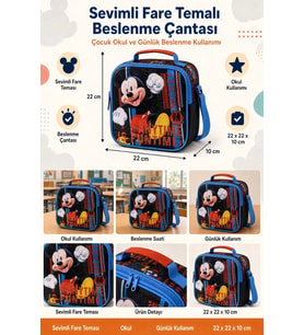 Sevimli Fare Temalı Beslenme Çantası Çocuk Okul Yemek Çantası Günlük Kullanım 22x22x10 cm