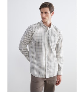 LCWAIKIKI Classic Bej Regular Fit Uzun Kollu Ekose Poplin Erkek Gömlek
