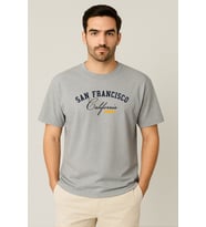 Erkek - Kadın %100 Pamuk San Francisco Baskılı Yarım Kollu Bisiklet Yaka T-Shirt (Gri)