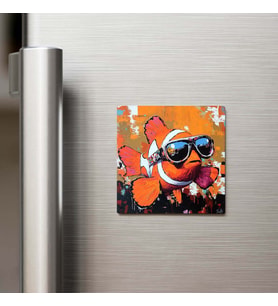 Clownfish - Palyaço Balığı - Güneş Gözlüklü Style - Buzdolap Magneti - 9x9 Cm