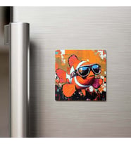 Clownfish - Palyaço Balığı - Güneş Gözlüklü Style - Buzdolap Magneti - 9x9 Cm