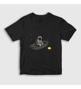 Presmono Unisex Çocuk Siyah Moon Fishing Astronaut Space Astronot Uzay T-Shirt 283247tt