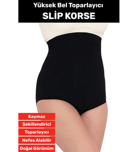 Özel Üretim İz İç Göstermez Kaymaz Sıkılaştırıcı İnceltici Yüksek Bel Slip Korse (Siyah)