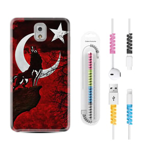 Samsung Note 3 4 5 8 9 20 Ultra 10 Lite Kılıf Kablo Koruma Spiral Silikon Wolf and Moon 2 1381