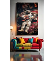 GİTAR ÇALAN ASTRONOT Ev Duvar Salon Güzellik Salonu Ofis Dükkan Dekarasyon kanvas tablo (Çok Renkli)