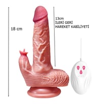 Yapay Penis İleri Geri Giden Dilli Vantuzlu Kumandalı Şarjlı Su Gecirmez 10 Titreşim Modlu Dildo18cm