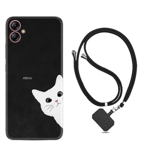 Samsung Galaxy A04E Kılıf Resimli Boyun Askılı İpli Desenli Silikon Series Çılgın Kedi 1895