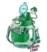 Vagonlife Tek Kapak Çift Kullanım Pipetli rahat Içim 1000 ml Boyun Askılı Çocuk Su Matarası (Y.Yeşil)