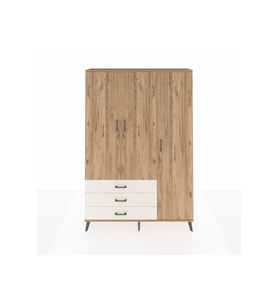 Arges Dolap 6 Raflı 3 Çekmeceli Tek Askılı 132x30x195 Çam-Çam/Aytaşı