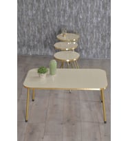 Zigon Sehpa Ve Orta Sehpa Kr Gold Metal Ayak Gold Beyaz Set