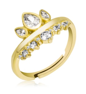 Gümüş Gold Ayarlanabilir Kraliçe Tacı Kadın Yüzük SL4961