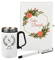 Anneye Hediye Kişiye Özel Termos Mug Defter ve Roller Kalem Seti