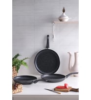 Sanat  Tava Seti Granit Tek Kulplu Tava 24-26-28 Cm (Siyah)