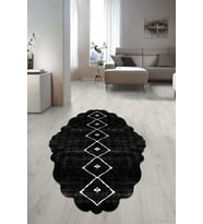 Dijital Baskılı Kaymaz Taban Yıkanabilir Lazer Kesim Salon Halısı Yolluk NLZR-HT-1598 (Siyah)