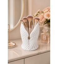 Şeffaf Kanatlı Dekoratif Makyaj Fırçalık Organizer Kalemlik 14 cm