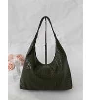 Örgü Deri Omuz Çantası Hobo Çanta – Omuz Askılı, Yumuşak Deri, Günlük & Şık Spacious Shoulder Bag (Haki)