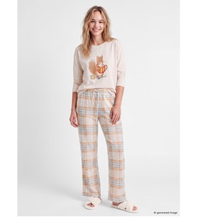 LCW DREAM Pembe Bisiklet Yaka Baskılı Kadın Pijama Takım