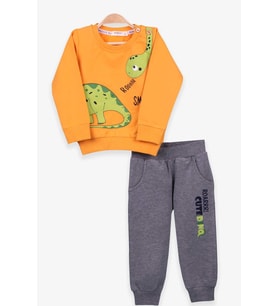 Breeze Erkek Bebek Eşofman Takımı Dinozor Baskılı 9 Ay-3 Yaş, Hardal Sarı