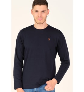 T8588 DEWBERRY BİSİKLET YAKA UZUN KOL T-SHIRT-GECE MAVİSİ