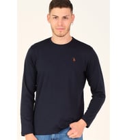 T8588 DEWBERRY BİSİKLET YAKA UZUN KOL T-SHIRT-GECE MAVİSİ