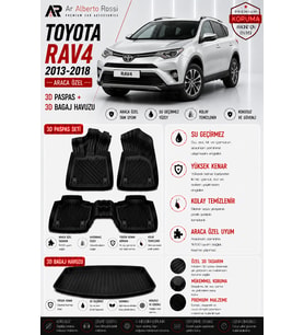 TOYOTA RAV4 2013-2018 Araca Özel 3D Paspas + 3D Bagaj Havuzu