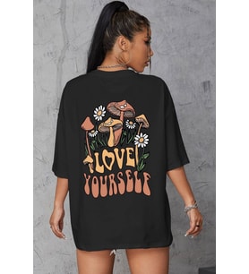 Unisex Love Yourself Baskılı T-shirt (Siyah)
