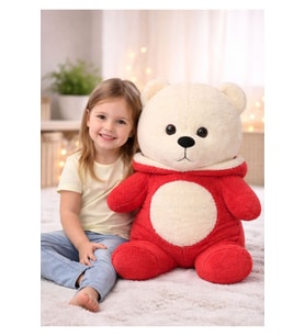60 Cm Kapüşonlu Sarıl Bana Ayı Peluş Ayıcık (Kırmızı)