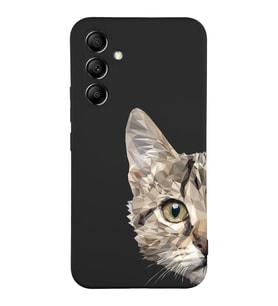 Samsung Galaxy A24 Uyumlu Lansman Kılıf Catface Tasarımlı İçi Kadife Kapak-Siyah (Şeffaf)