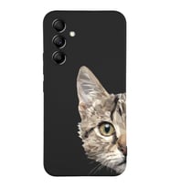 Samsung Galaxy A24 Uyumlu Lansman Kılıf Catface Tasarımlı İçi Kadife Kapak-Siyah (Şeffaf)