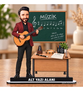 Fotoğraftan Kişiye Özel Erkek Müzik Öğretmeni Karikatürlü 18 cm MDF Masaüstü Biblo - Öğretmen Hediyesi Öğretmenler Günü Hediyesi