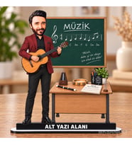 Fotoğraftan Kişiye Özel Erkek Müzik Öğretmeni Karikatürlü 18 cm MDF Masaüstü Biblo - Öğretmen Hediyesi Öğretmenler Günü Hediyesi
