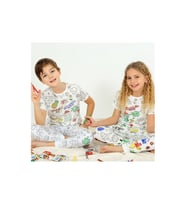 Kısa Kollu + Özel Kalem BOYANABİLİR Kız Erkek Çocuk Pijama Takım (Beyaz)