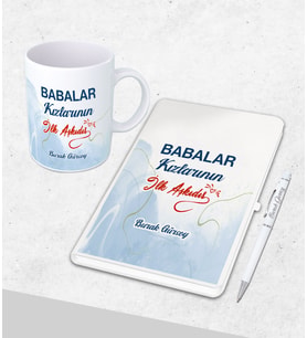 Kişiye Özel  Babalar Günü Hediyesi Defter& Kupa   &Kalem Seti