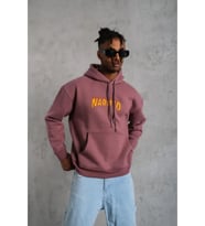 Erkek 3 İplik Pamuklu Kapüşonlu Baskılı Cepli Oversize Sweatshirt Hoodie - Gül Kurusu